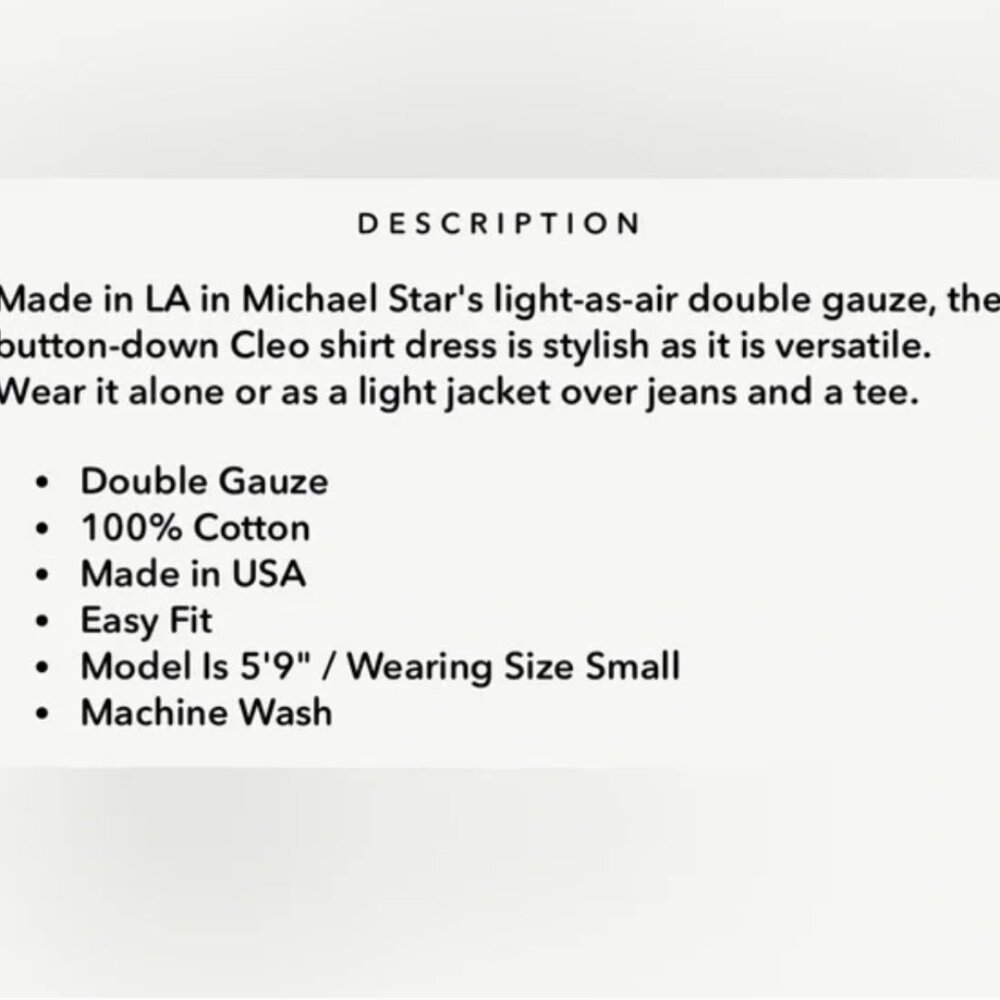 MICHAEL STARS Cleo Button Down Double Gauze Shirt Dress in Safari Sz L - NWT!! - Picture 8 of 8